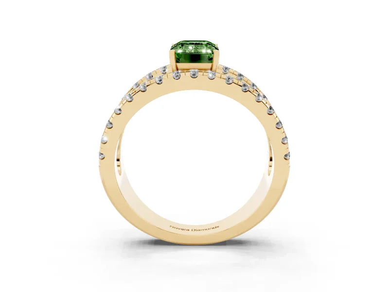 Emerald Cut Split Shank Pavé Engagement Ring Setting for a Fancy Green Lab-Grown Diamond | Yellow Gold