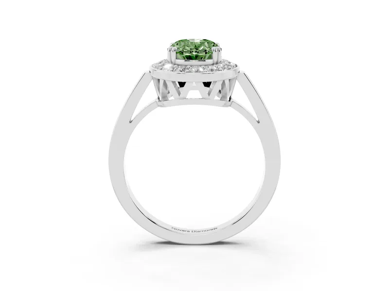Oval Halo Engagement Ring Setting for a Fancy Green Lab-Grown Diamond | Polished Halo Rim | White Gold