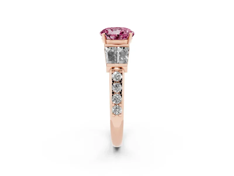 Round Channel Set Baguette Engagement Ring Setting for a Fancy Pink Lab-Grown Diamond | Rose Gold