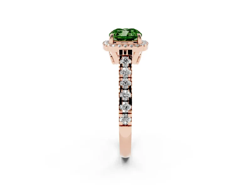 Cushion Cut Accented Halo Engagement Ring Setting for a Fancy Green Lab-Grown Diamond | Rose Gold
