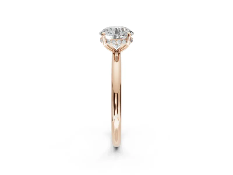 Round Hidden Halo Engagement Ring Setting | Thin Plain Band | Rose Gold