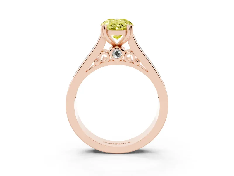 Oval Cathedral Channel Set Engagement Ring Setting for a Fancy Yellow Lab-Grown Diamond | Double Claw Prongs | Rose Gold