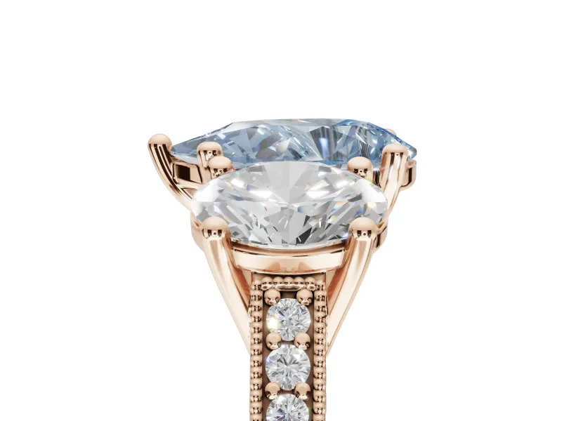 Pear-Shaped Vintage Three Stone Engagement Ring Setting for a Fancy Blue Lab-Grown Diamond | Graduated Pavé | Rose Gold