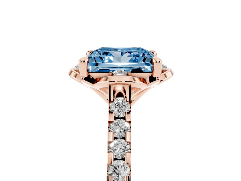 Princess Cut Floral Petal Engagement Ring Setting for a Fancy Blue Lab-Grown Diamond | Petal Accents | Rose Gold