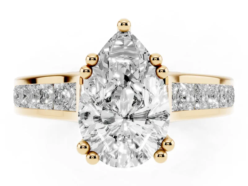 Pear-Shaped Cathedral Channel Set Engagement Ring Setting | Double Claw Prongs | Yellow Gold