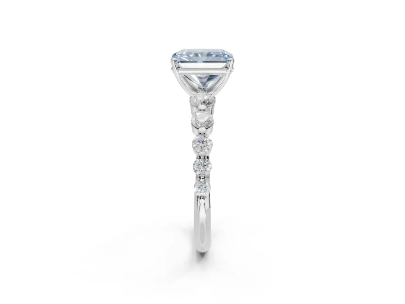 Radiant Cut Graduated Side Stone Engagement Ring Setting for a Fancy Blue Lab-Grown Diamond | Sterling Silver