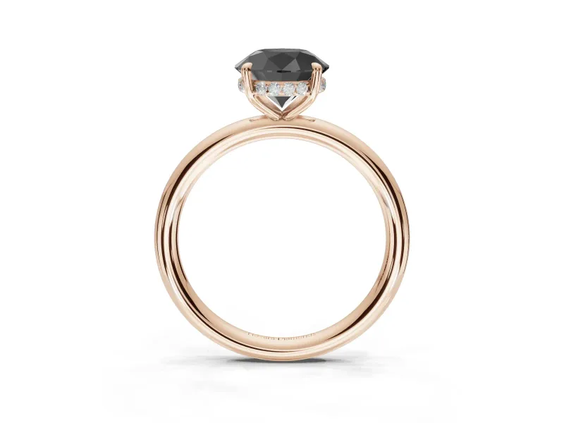 Round Hidden Halo Engagement Ring Setting for a Black Center | Thin Plain Band | Rose Gold