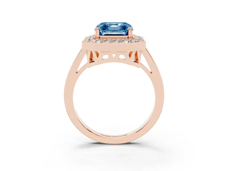 Asscher Cut Halo Engagement Ring Setting for a Fancy Blue Lab-Grown Diamond | Polished Halo Rim | Rose Gold