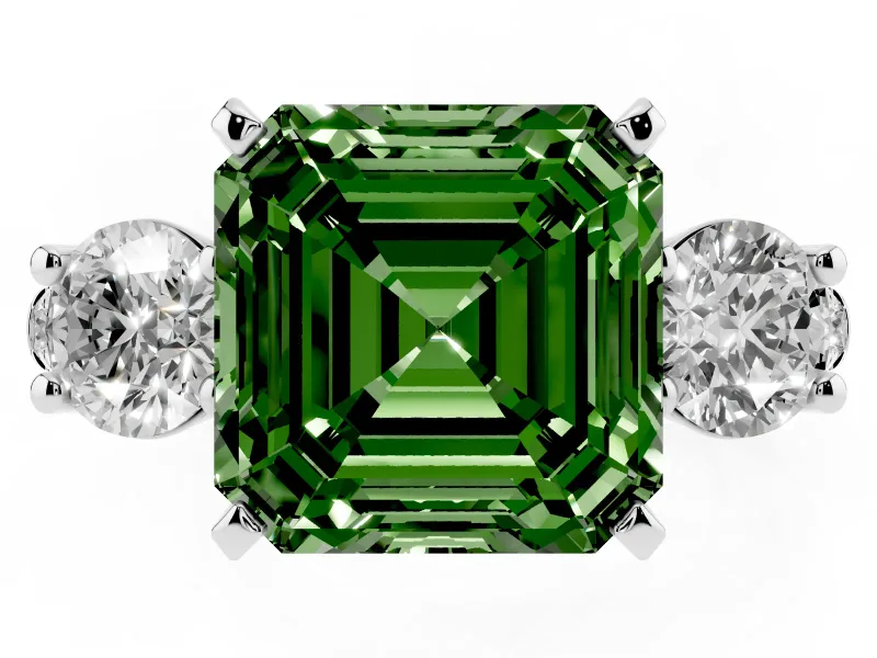 Asscher Cut 3-Stone Engagement Ring Setting for a Fancy Green Lab-Grown Diamond | Sterling Silver
