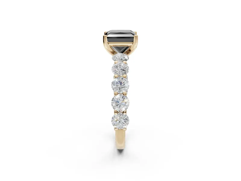 Princess Cut Side Stone Engagement Ring Setting for a Black Center | Yellow Gold