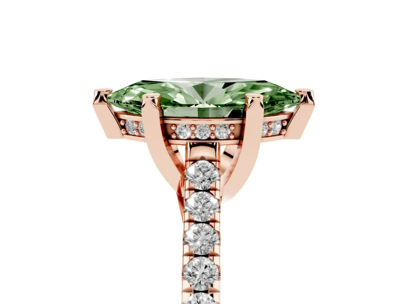 Marquise Hidden Halo Pave Engagement Ring Setting for a Fancy Green Lab-Grown Diamond | Claw Prongs | Rose Gold