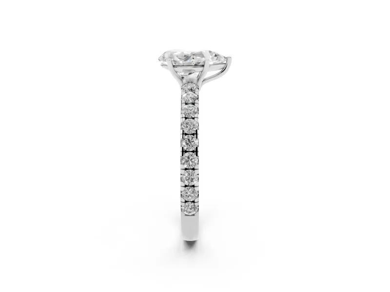 Pear-Shaped Pave Engagement Ring Setting | Shared Prong Band | Sterling Silver