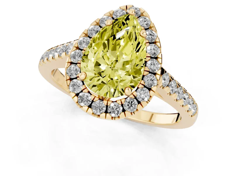 Pear-Shaped Raised Halo Engagement Ring Setting for a Fancy Yellow Lab-Grown Diamond | Yellow Gold