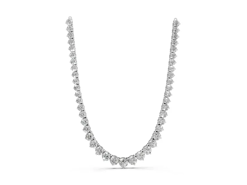 Round Lab-Grown Diamond Graduated Tennis Necklace | Linked Prong Heads | White Gold