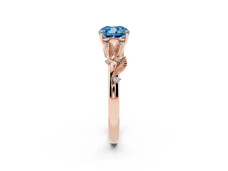 Cushion Cut Leaf Solitaire Engagement Ring Setting for a Fancy Blue Lab-Grown Diamond | Rose Gold
