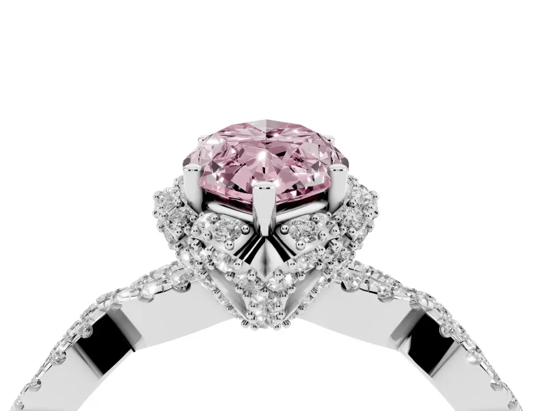 Marquise Milgrain Halo Engagement Ring Setting for a Fancy Pink Lab-Grown Diamond | Graduated Shoulders | White Gold
