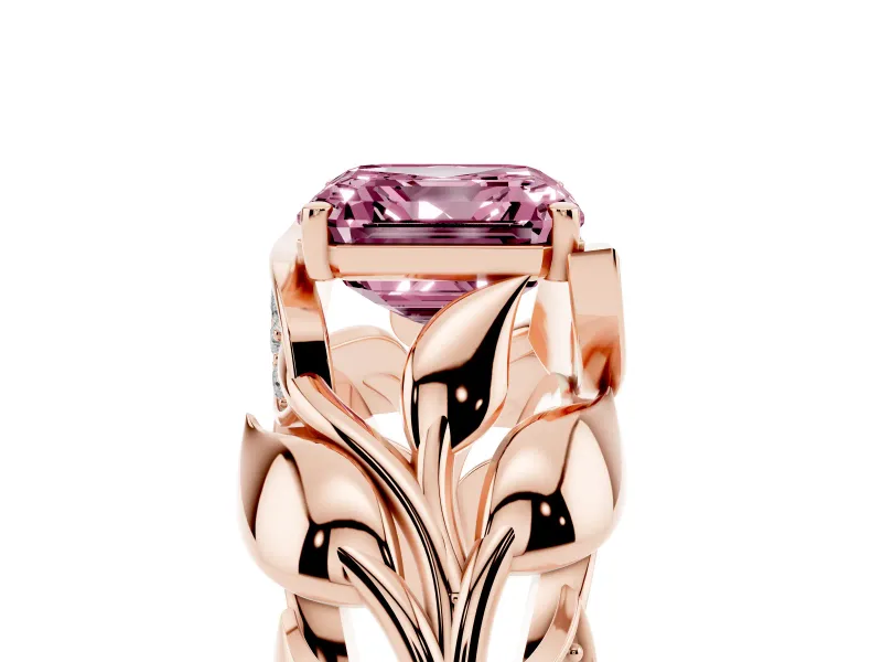 Asscher Cut Leaf Bypass Engagement Ring Setting for a Fancy Pink Lab-Grown Diamond | Rose Gold