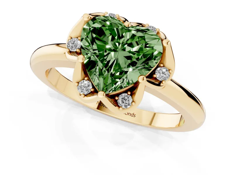 Heart-Shaped Petal Halo Engagement Ring Setting for a Fancy Green Lab-Grown Diamond | Yellow Gold