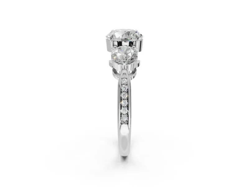 Round Three Stone Engagement Ring Setting | Tapered Pave Band | Sterling Silver
