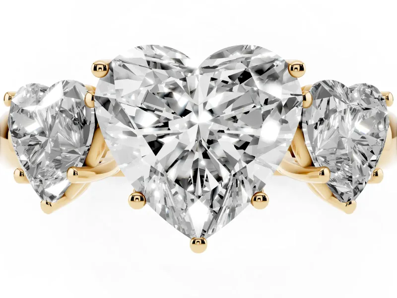Heart-Shaped Three Stone Engagement Ring Setting | Matching Side Stones | Yellow Gold