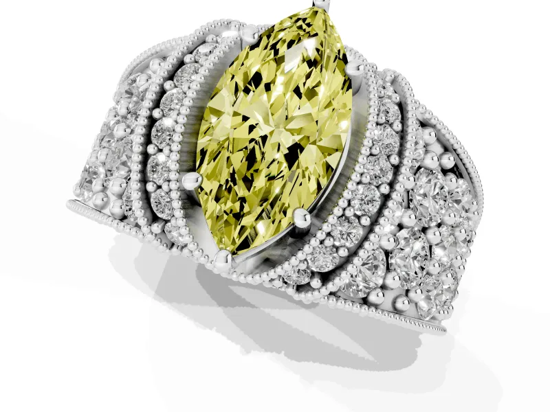 Marquise Vintage Pave Engagement Ring Setting for a Fancy Yellow Lab-Grown Diamond | Milgrain Edges | Sterling Silver