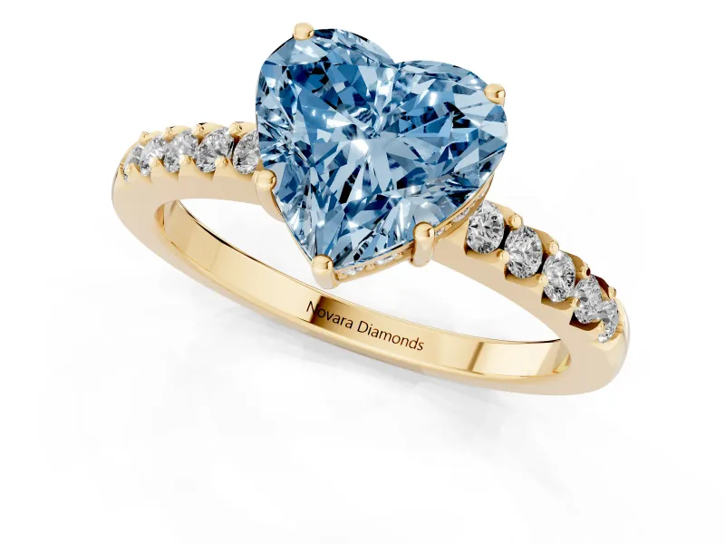 Heart-Shaped Engagement Ring Setting for a Fancy Blue Lab-Grown Diamond | Yellow Gold - Design NV-24649