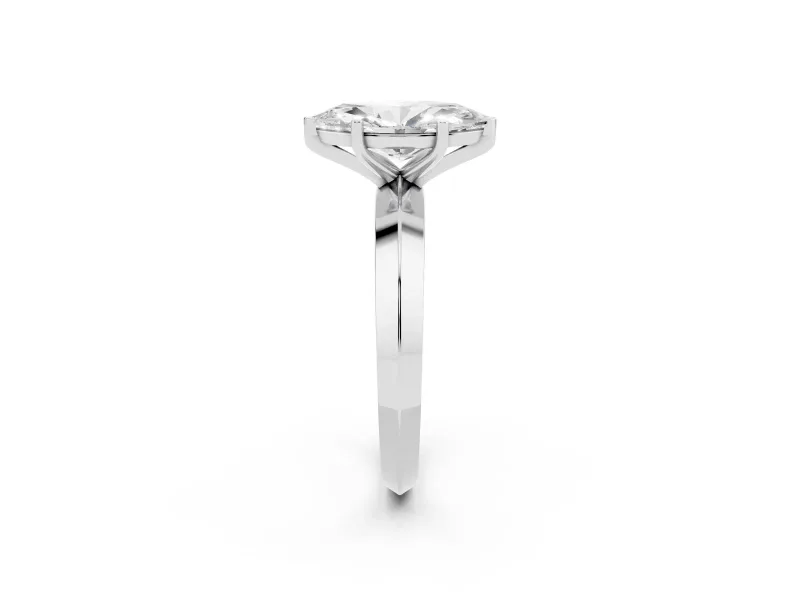 Marquise Cut Diamond Solitaire Engagement Ring Set in Silver with Flat Band and Prong Setting