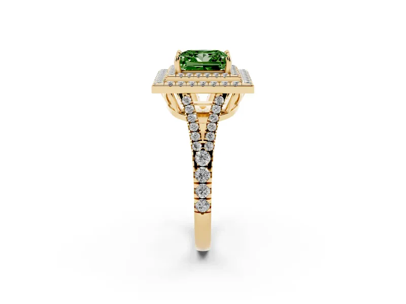 Princess Cut Halo Engagement Ring Setting for a Fancy Green Lab-Grown Diamond | Yellow Gold - Design NV-24799
