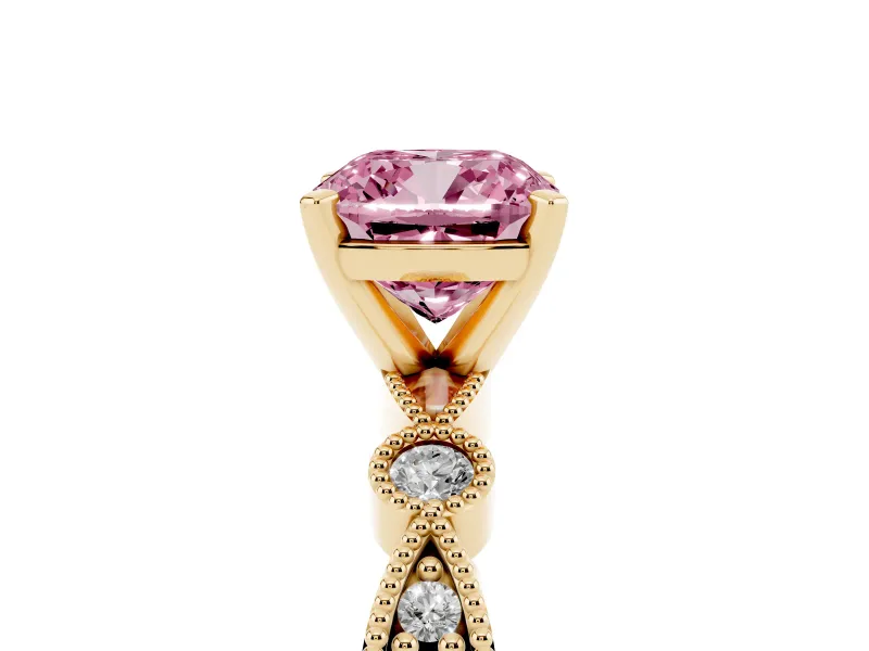 Cushion Cut Vintage Engagement Ring Setting for a Fancy Pink Lab-Grown Diamond | Yellow Gold