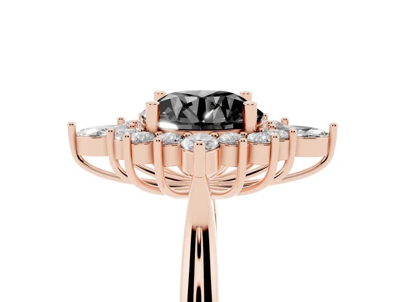 Round Cluster Halo Engagement Ring Setting for a Black Center | Rose Gold