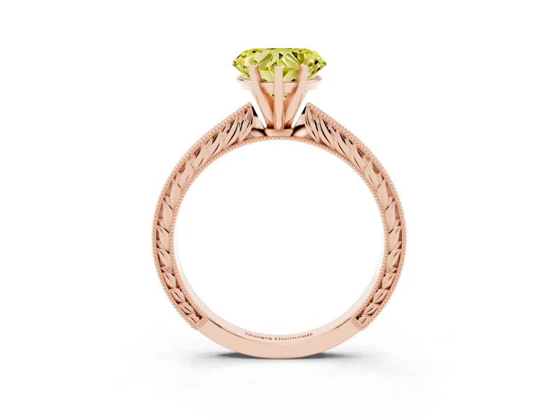 Heart-Shaped Engraved Engagement Ring Setting for a Fancy Yellow Lab-Grown Diamond | Rose Gold