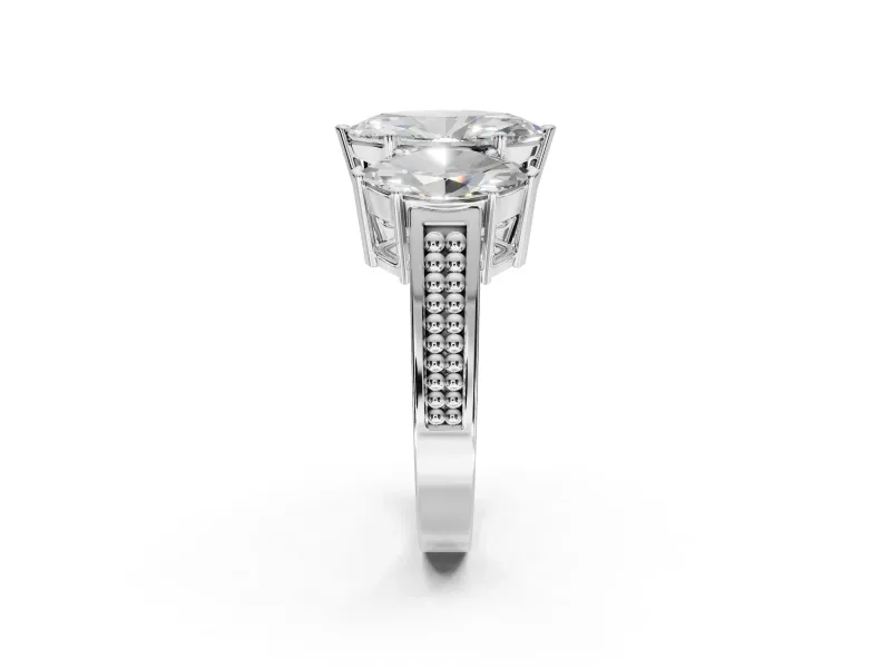Marquise Three Stone Engagement Ring Setting | Beaded Shoulders | Sterling Silver