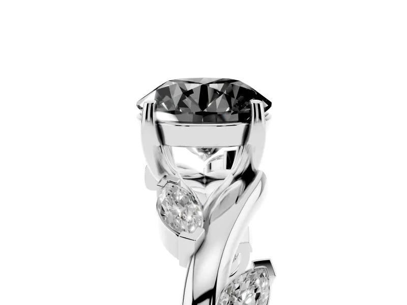 Round Twisted Vine Engagement Ring Setting for a Black Center | Marquise Leaves | Sterling Silver