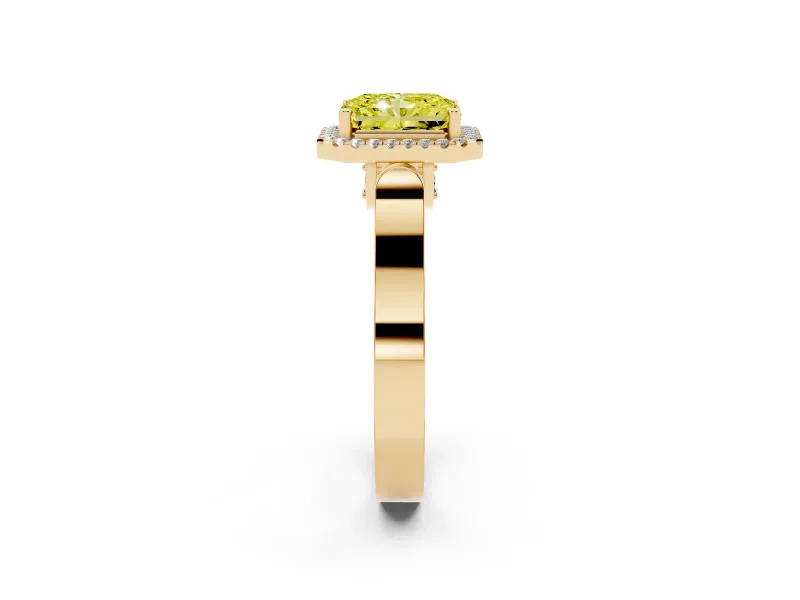 Radiant Cut Halo Engagement Ring Setting for a Fancy Yellow Lab-Grown Diamond | Pavé Panel Shoulders | Yellow Gold