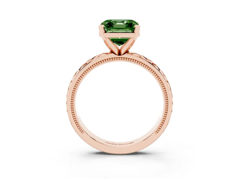Asscher Cut Vintage Milgrain Engagement Ring Setting for a Fancy Green Lab-Grown Diamond | X Pattern Band | Rose Gold