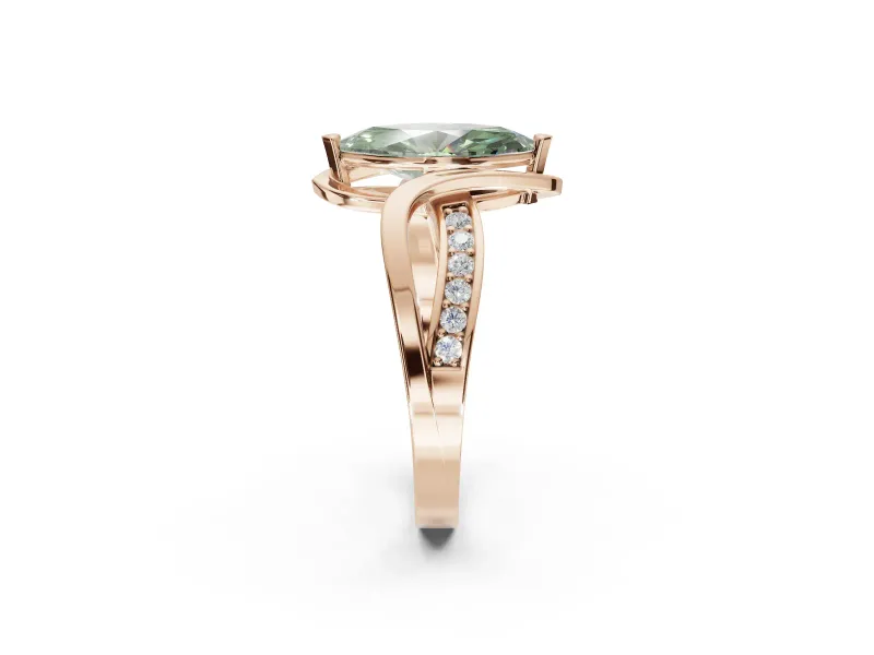 Marquise Bypass Solitaire Engagement Ring Setting for a Fancy Green Lab-Grown Diamond | Pavé Strands | Rose Gold