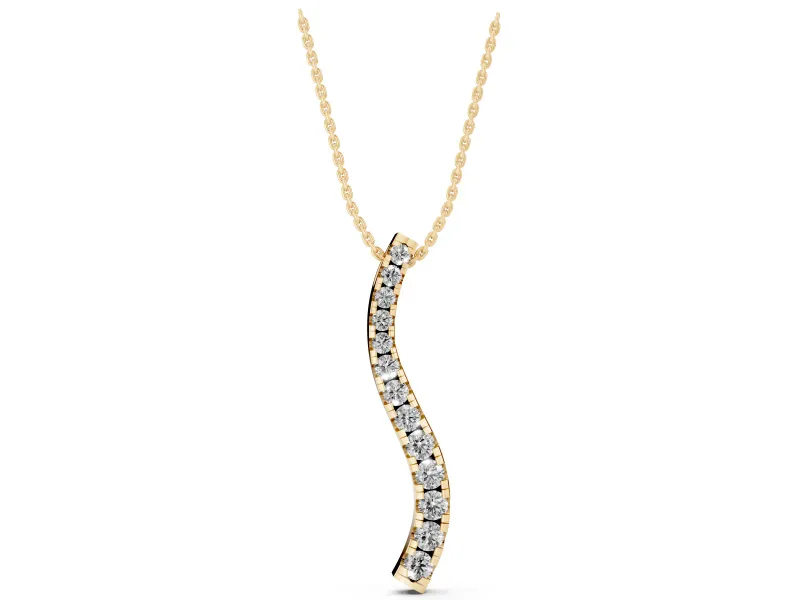 Round Lab-Grown Diamond Graduated S-Wave Pendant Necklace | Shared Prong Row | Yellow Gold