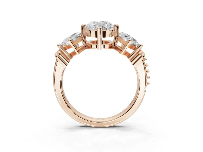 Oval Three Stone Engagement Ring Setting | On-Point Princess Side Stones | Rose Gold
