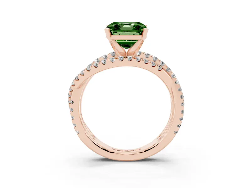 Asscher Cut Twisted Pavé Engagement Ring Setting for a Fancy Green Lab-Grown Diamond | Rose Gold