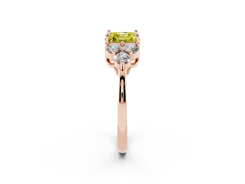 Asscher Cut Cluster Side Stone Engagement Ring Setting for a Fancy Yellow Lab-Grown Diamond | Plain Band | Rose Gold