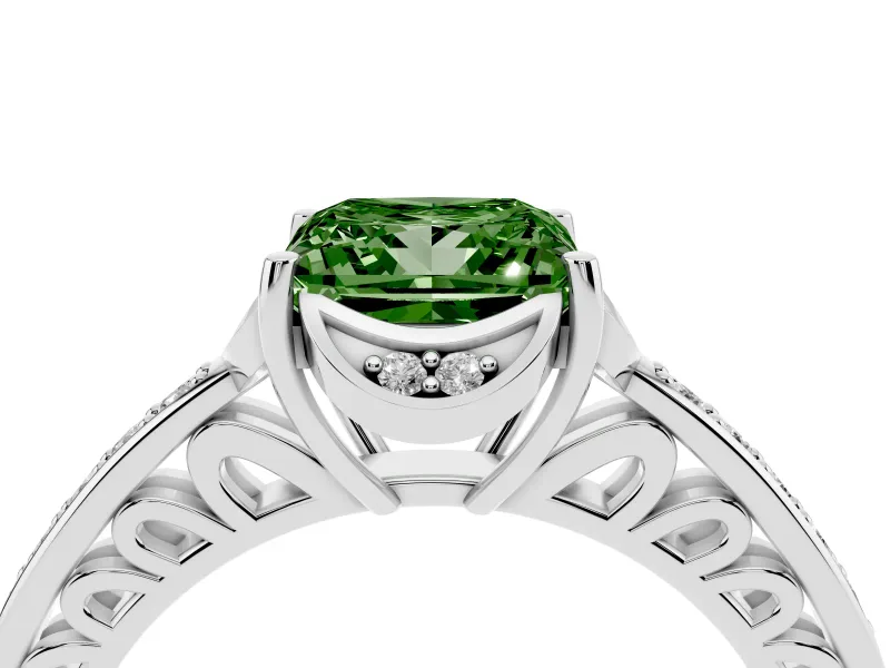 Princess Cut Floral Pavé Engagement Ring Setting for a Fancy Green Lab-Grown Diamond | Petal Accents | Sterling Silver