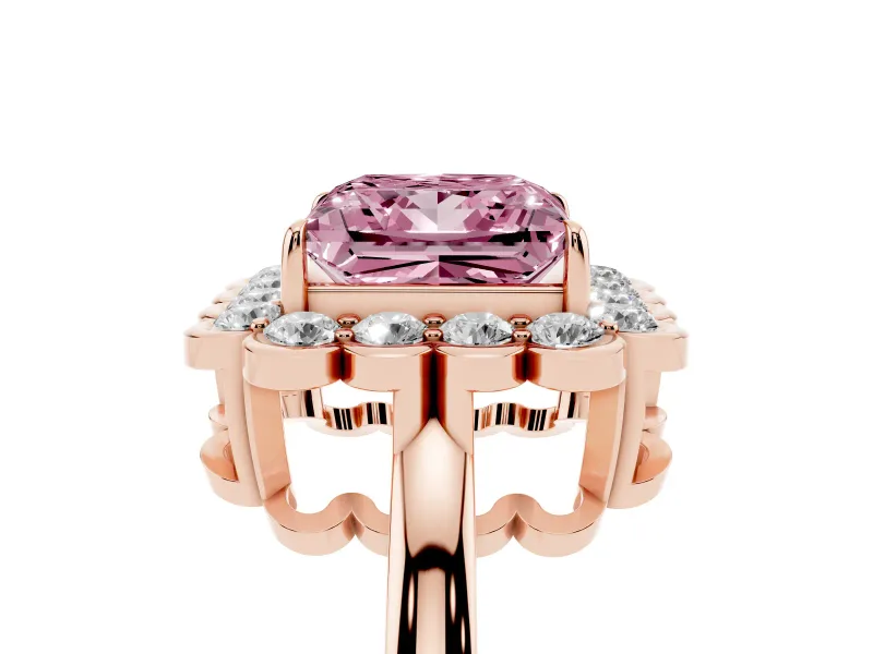 Princess Cut Scalloped Cluster Halo Engagement Ring Setting for a Fancy Pink Lab-Grown Diamond | Plain Band | Rose Gold