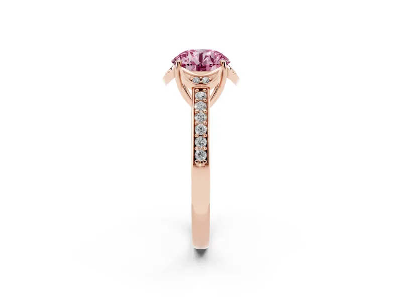 Round Floral Pavé Engagement Ring Setting for a Fancy Pink Lab-Grown Diamond | Rose Gold