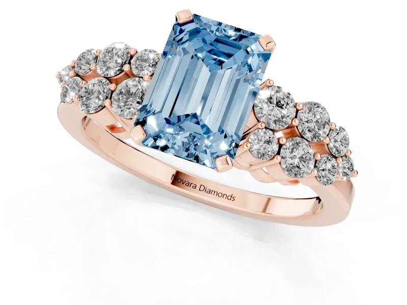 Emerald Cut Side Stone Engagement Ring Setting for a Fancy Blue Lab-Grown Diamond | Shoulder Clusters | Rose Gold
