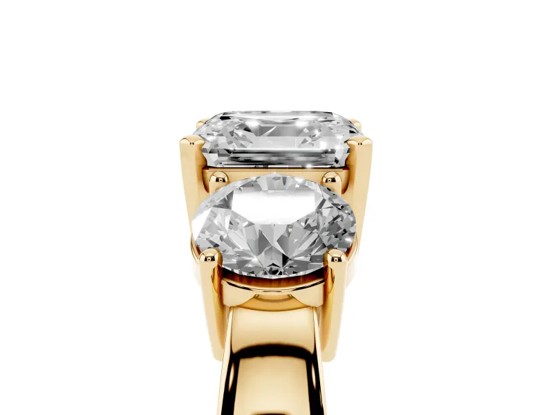 Asscher Cut Three Stone Engagement Ring Setting | Wide Plain Band | Yellow Gold