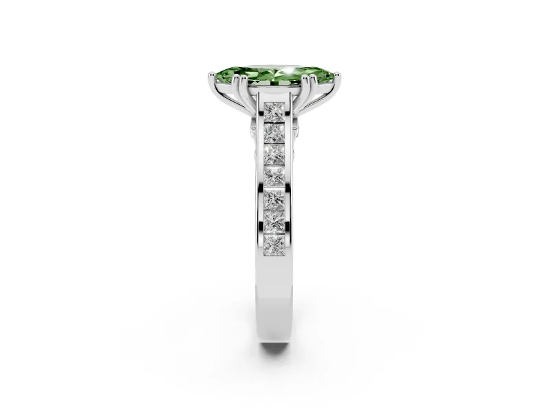 Marquise Channel Set Solitaire Engagement Ring Setting for a Fancy Green Lab-Grown Diamond | Princess Channel | Platinum