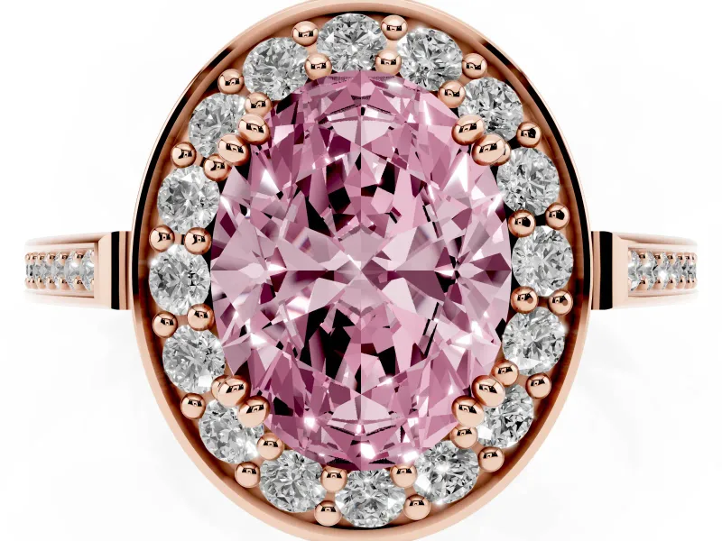 Oval Halo Engagement Ring Setting for a Fancy Pink Lab-Grown Diamond | Polished Halo Rim | Rose Gold