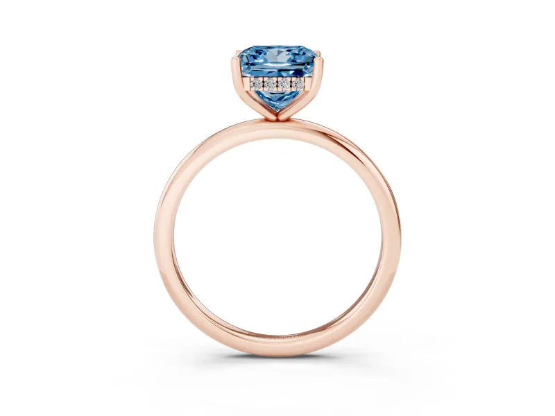 Fancy Blue Princess Cut Diamond Solitaire Engagement Ring Set in Rose gold with Prong Setting and Polished Band