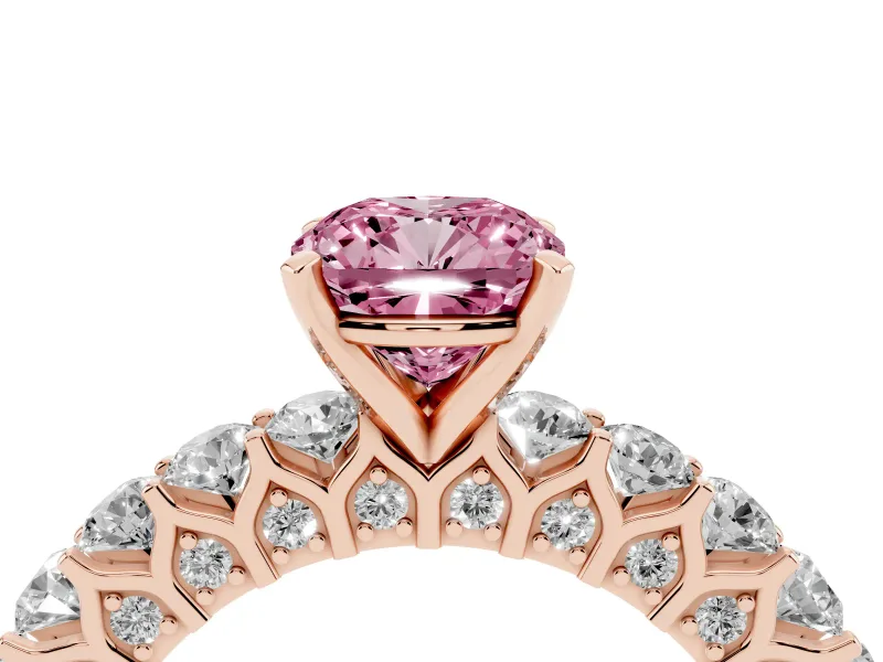 Cushion Cut Shared Prong Engagement Ring Setting for a Fancy Pink Lab-Grown Diamond | Rose Gold