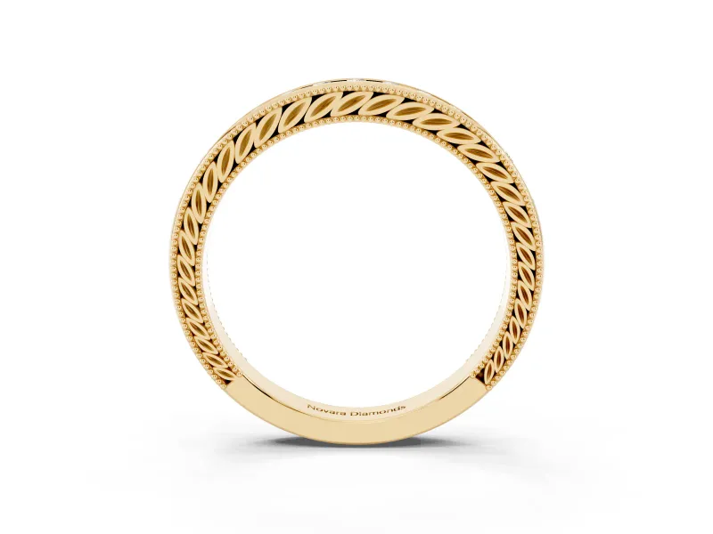 Round Diamond Channel Wedding Band Set in Yellow gold with Milgrain Edges